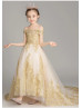 Off Shoulder Gold Lace Flower Girl Dress Birthday Girl Dress